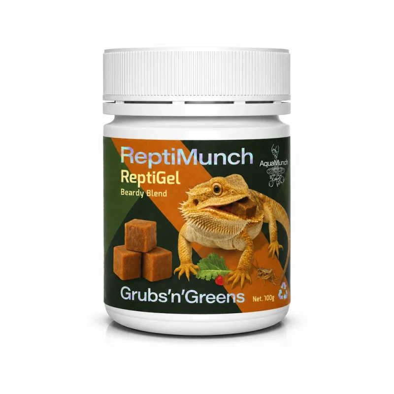 AquaMunch ReptiGel Grubs'n'Greens Beardy 100g "Makes 500g" packaging